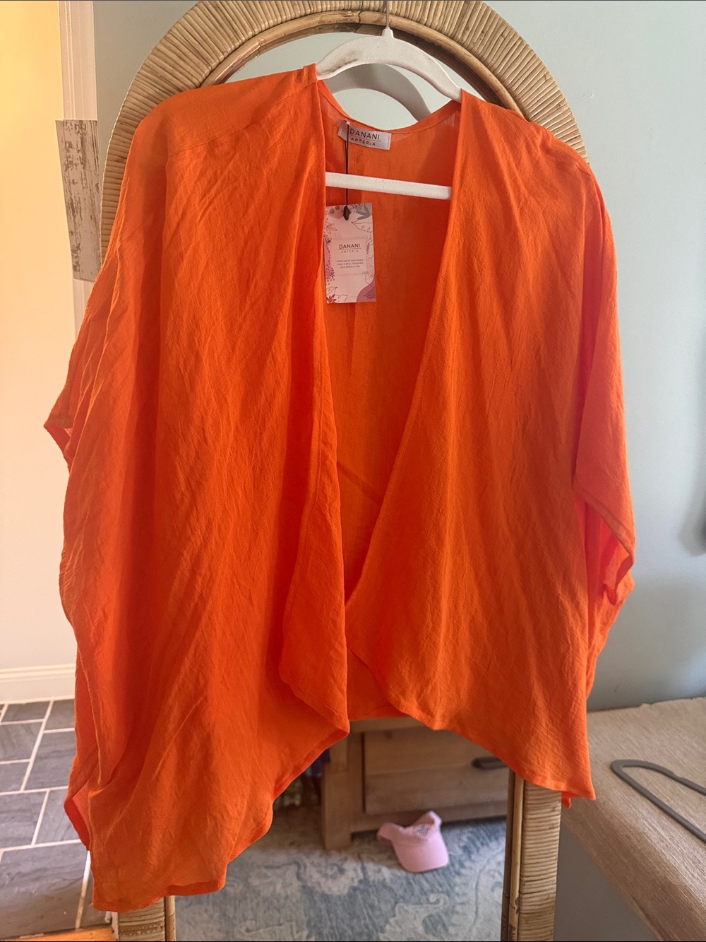 Vibrant Orange Draped Open-Front Blouse by